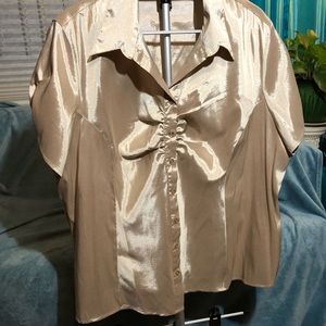 Gold satin button up blouse. Fitted
